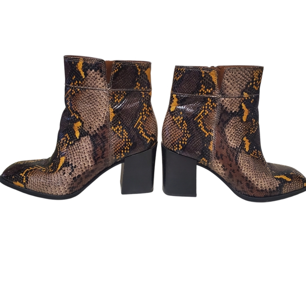 Franco Sarto Leather Boot Snake Print Square Toe - Picture 2 of 13
